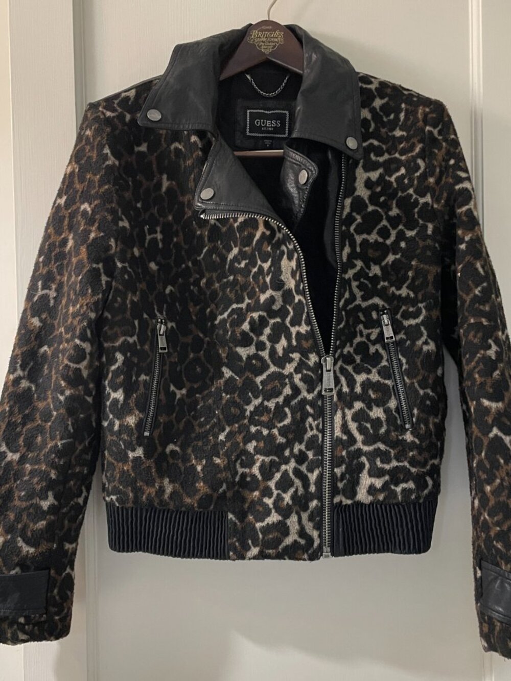 Guess Moto Jacket Faux Leather Cheetah Print Size Medium - Picture 2 of 11